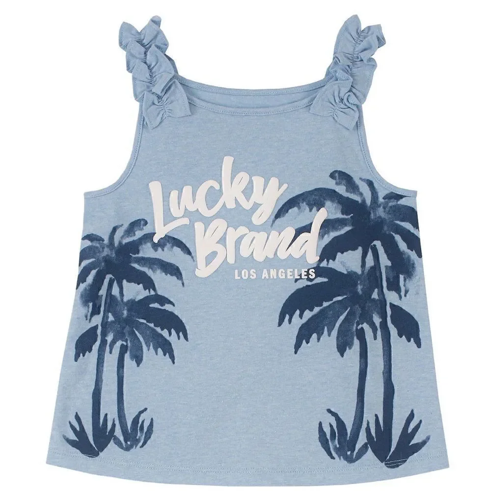 NWT 🍀 Lucky Brand Girls 2-piece Summer Top and Short Set in Blue Multi